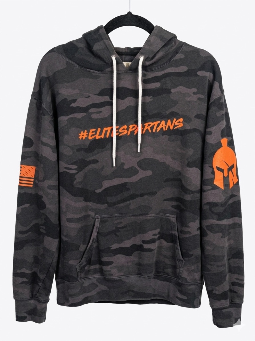Men's Dark Gray Camo Hoodie with Orange Logo